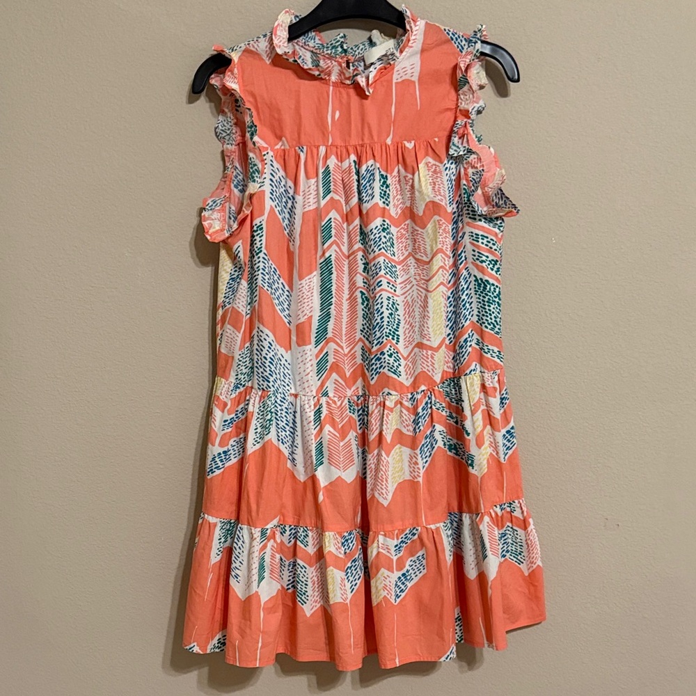 Pinch drop waist sleeveless mini ruffled dress. Size S